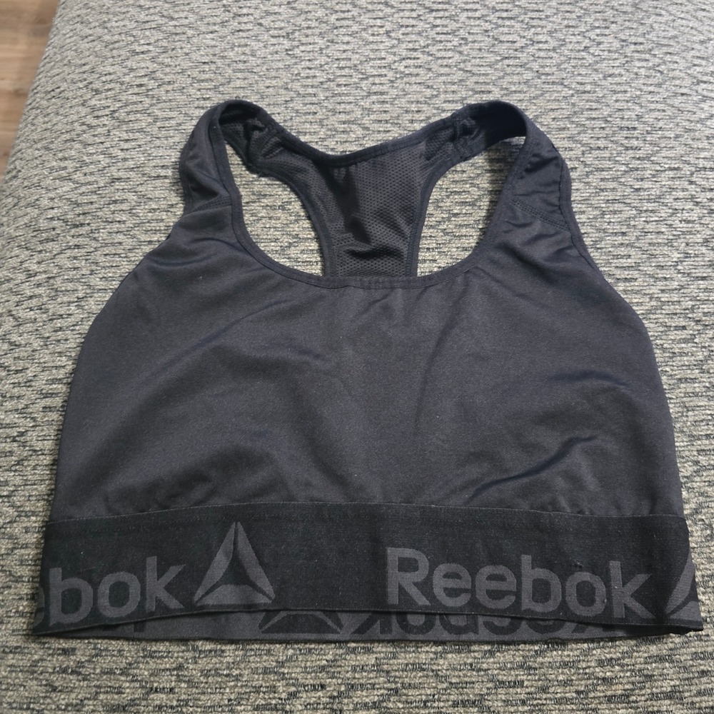 Reebok Sports Bra Womens Large‎ Black Good Racerback Logo Band UND1BWL9